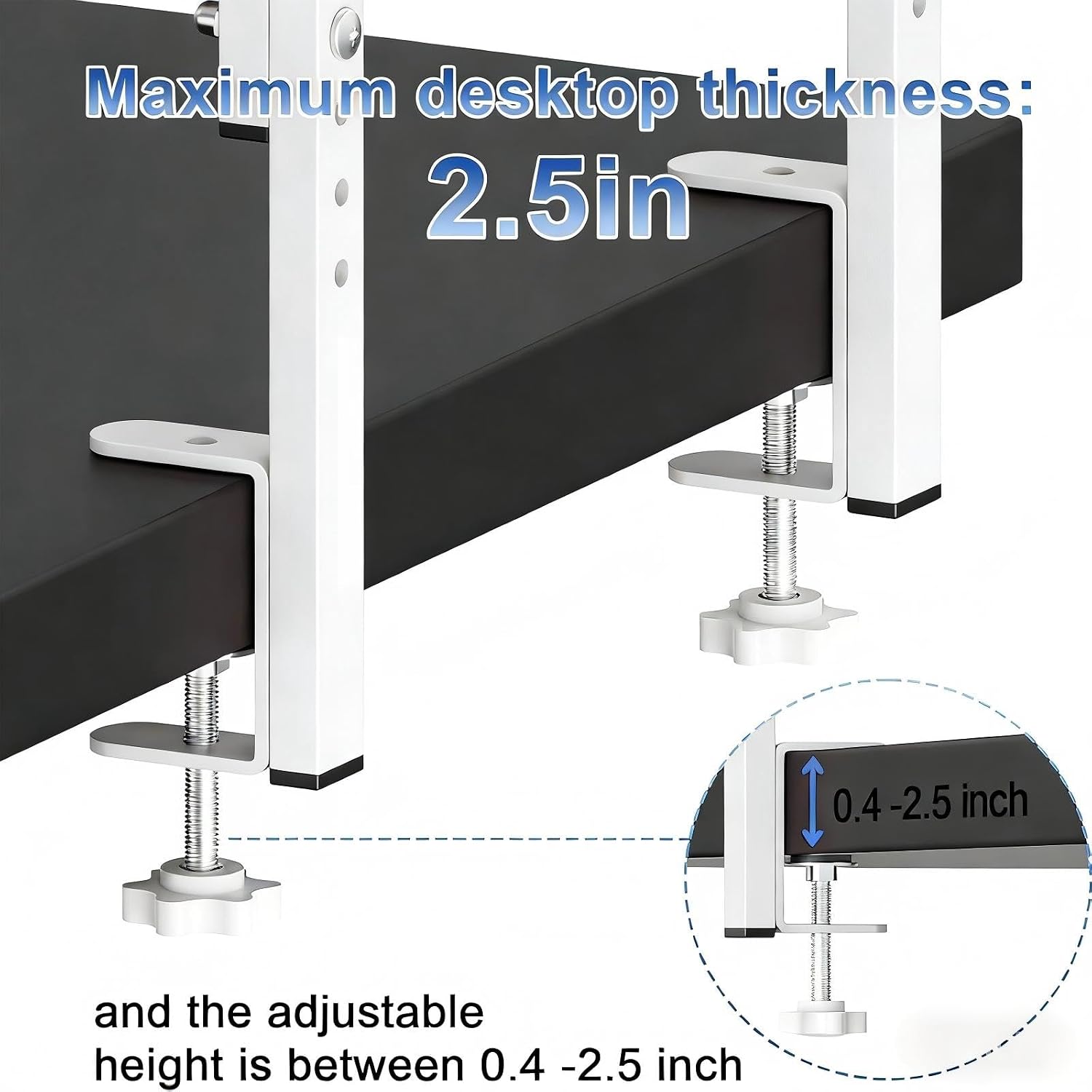 2-Tier Desk Shelf, Expandable Under Desk Storage, Clamp on Desk Shelf, Desktop Accessories for Offices, Study Rooms, and Game Rooms (White)