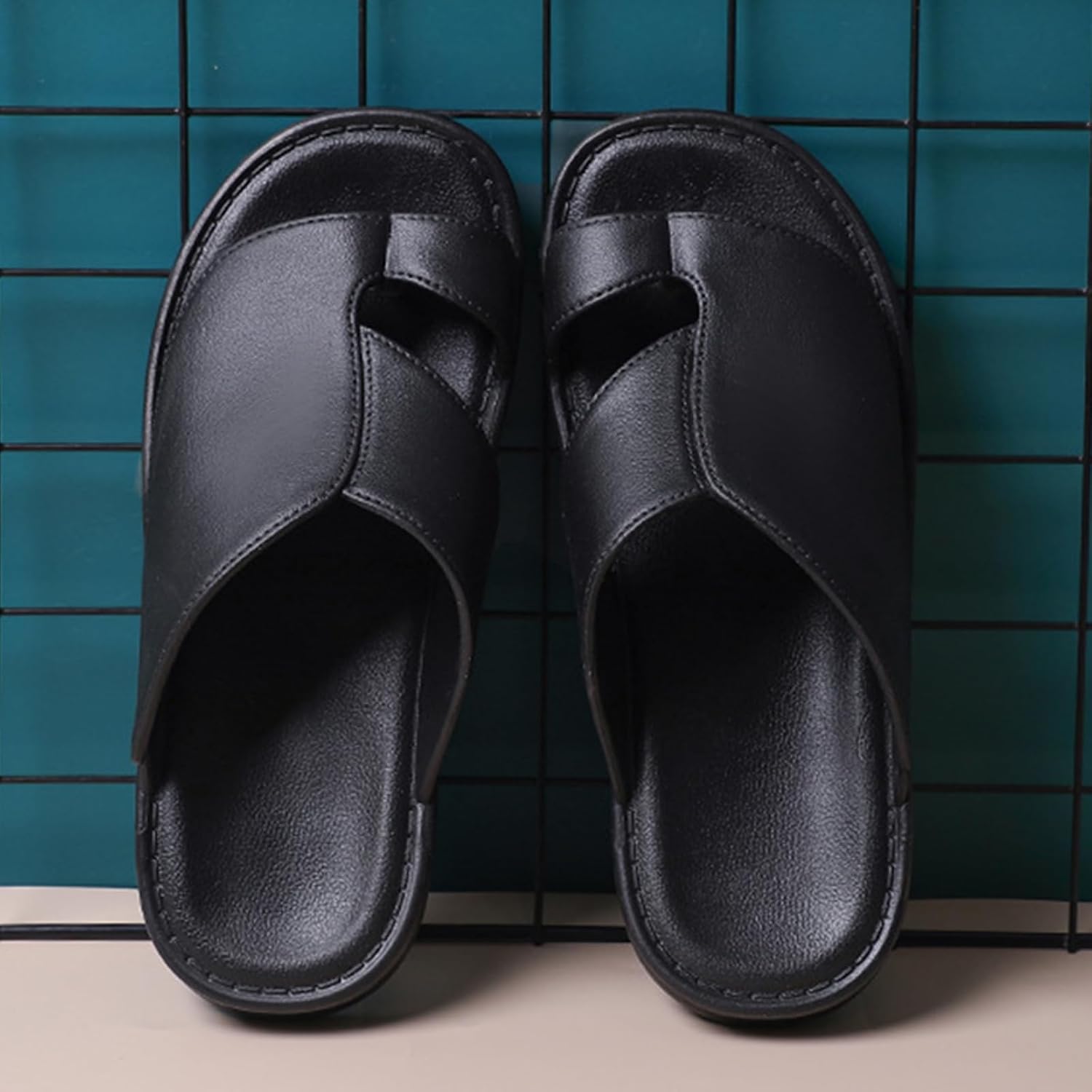 Beach Sandals For Men Leather Comfort Ring Toe Slip On Orthotic Slide Sandals Summer Vacation Daily Casual Walk