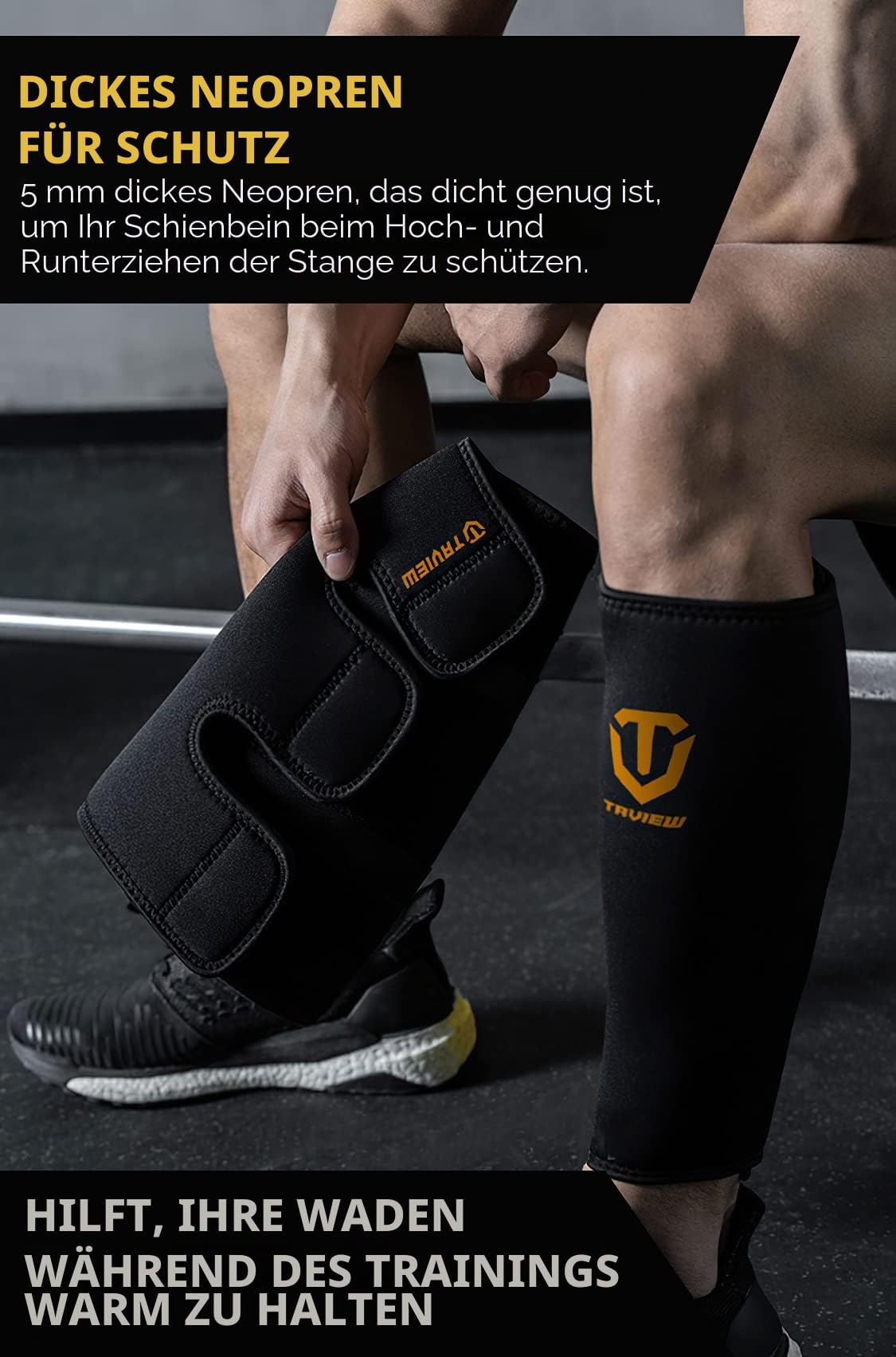 TAVIEW Schienbeinschoner für Gewichtheben, Kreuzheben, Wadenstütze, 5 mm dickes Neopren, für EasyWear, Kreuzheben, Schienbeinschoner, Trainingshosen und Strumpfhosen, ultimativer Schienbeinschutz
