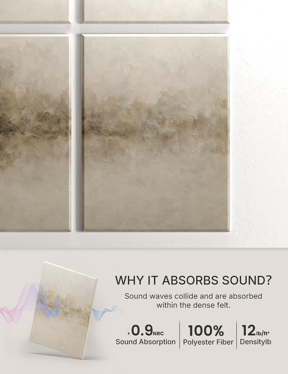 Wall Art Acoustic Panels,70''×47''Sound Absorbing Panels-8-Pack with 60 Adhesive Tabs, Decorative Sound Absorbing Panels for Living Room and Recording Studio, Offices-Dawn Embrace