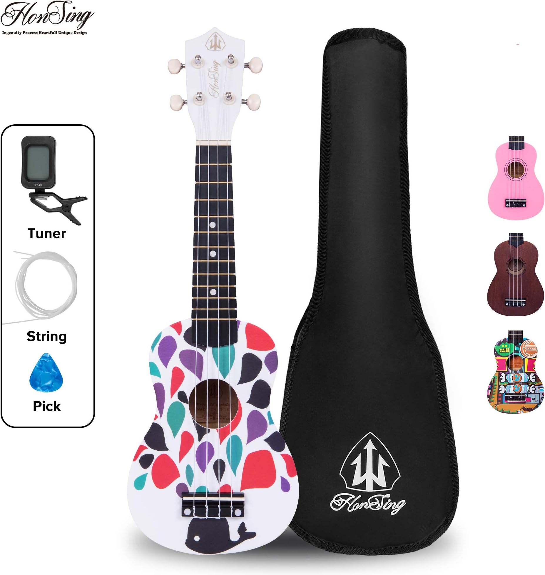 Kids Ukulele,Soprano Ukulele Beginner,Whale design Hawaii kids Guitar Uke Basswood 21 inches with Gig Bag,Tuner, Strings, Plectrum