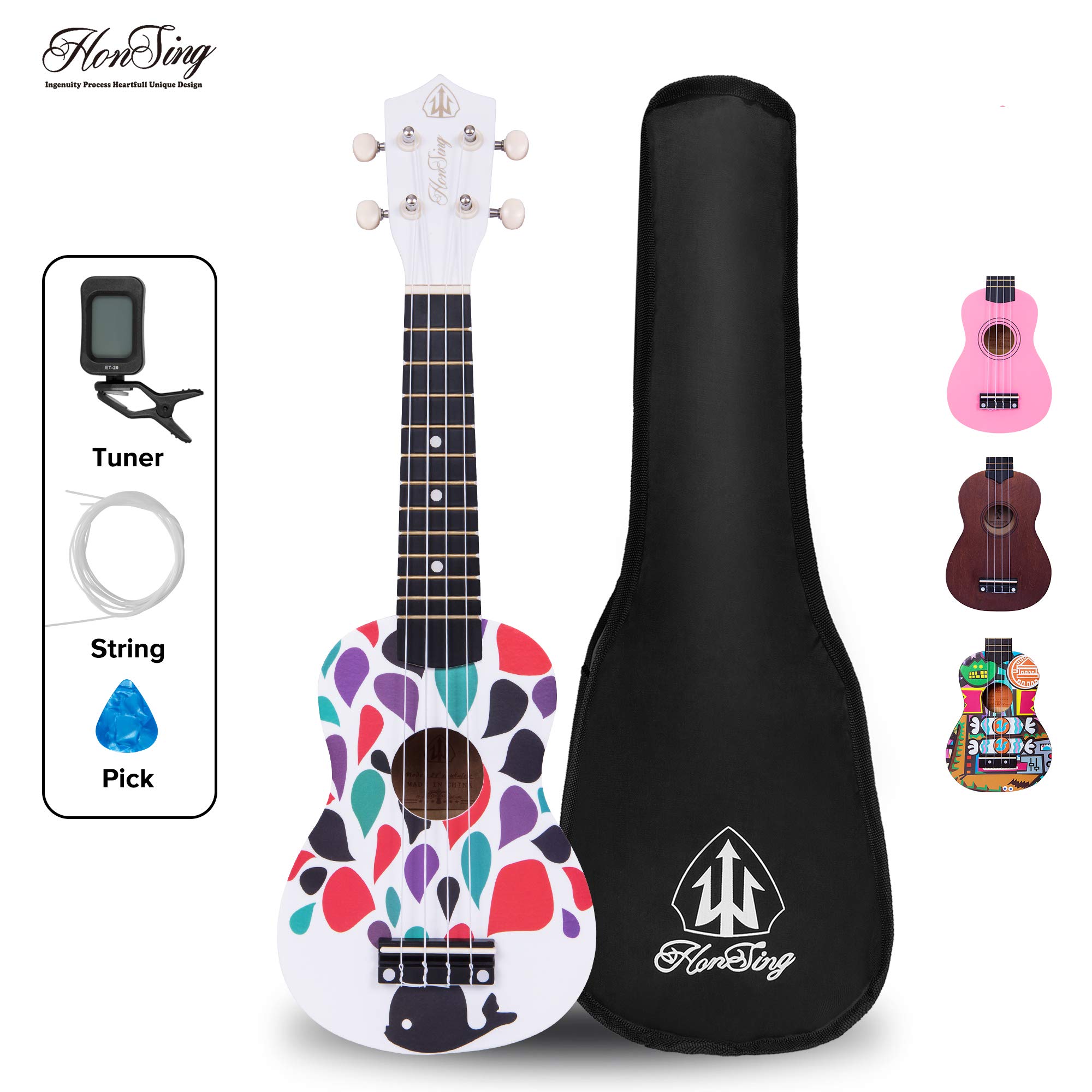 Kids Ukulele,Soprano Ukulele Beginner,Whale design Hawaii kids Guitar Uke Basswood 21 inches with Gig Bag,Tuner, Strings, Plectrum