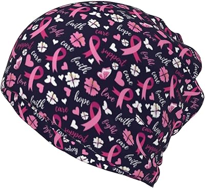 Breast Cancer Awareness Beanie Hat Cancer Knitted Hats Baggy Slouchy Headwear Scarf Cap for Adults Women Men