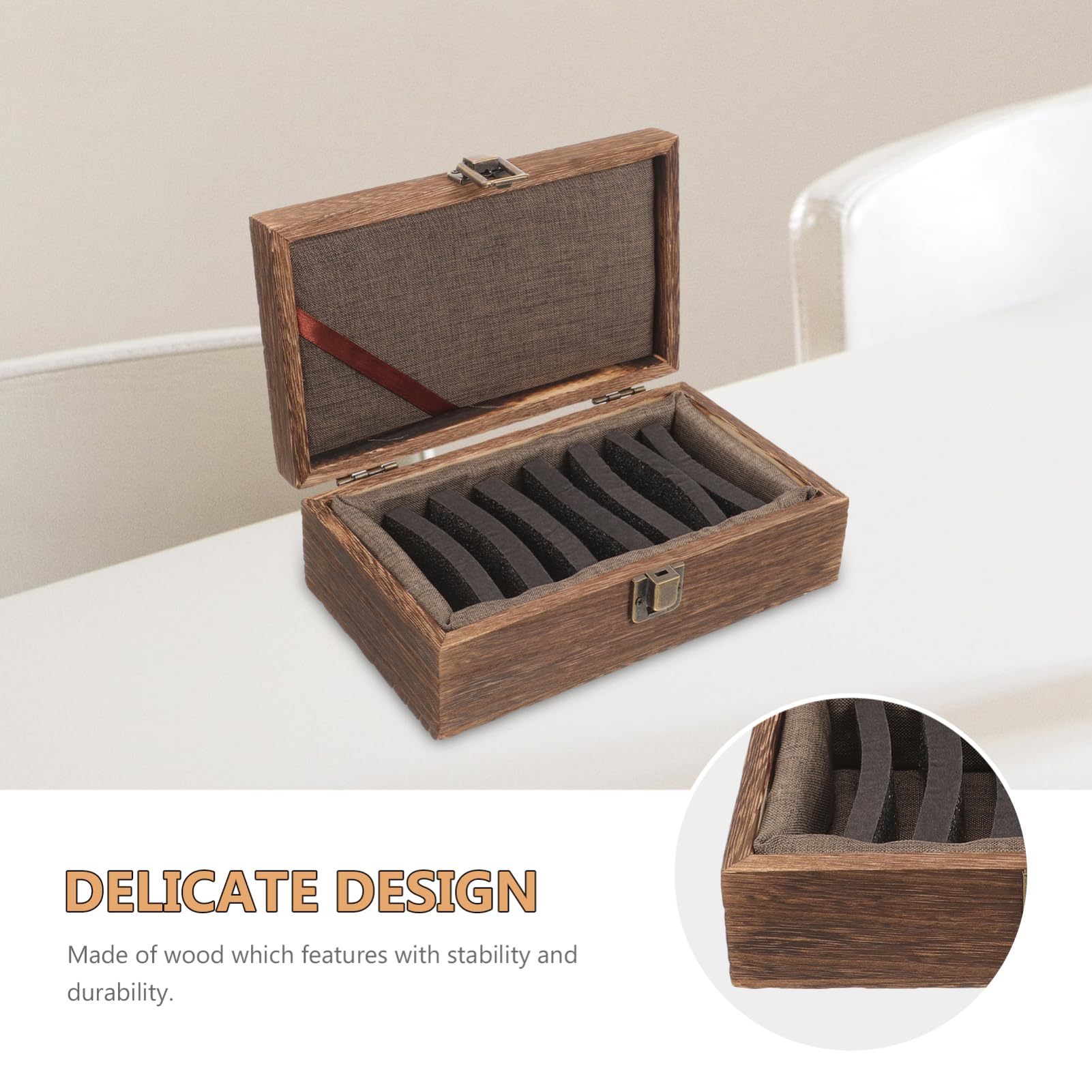 Healvian 4 Pezzi Scatola Legno per Calligrafico con Scomparti Organizer per Timbri e Umidità Leggera e Pratica per Inchiostri e Timbri Design Legno Carbonizzato
