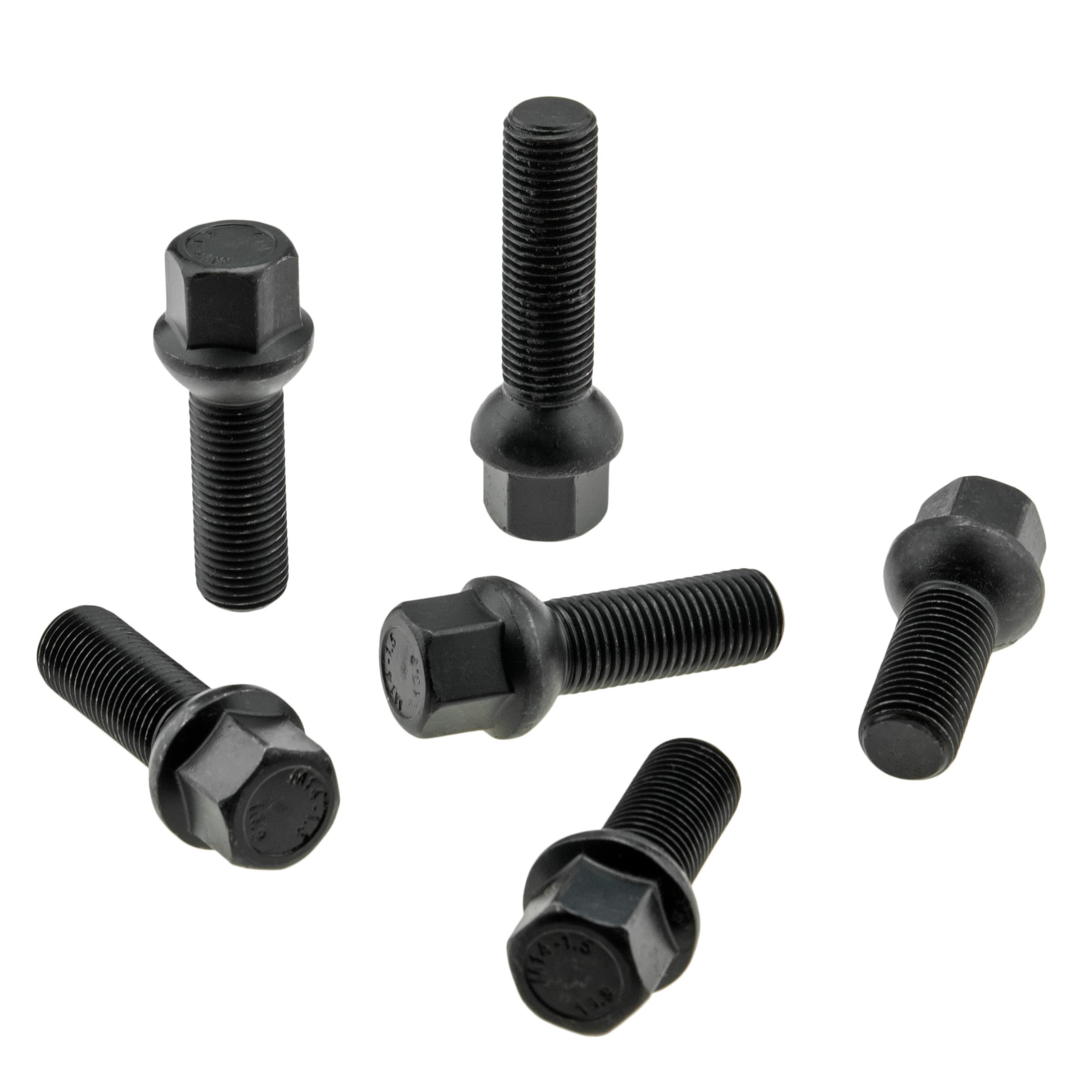 Bulloni Per Cerchi In Nero M14 X 1.5 Mm, Calotta Sferica 35 Mm, Chiave SW17, Classe 10.9, Set 20 Pezzi