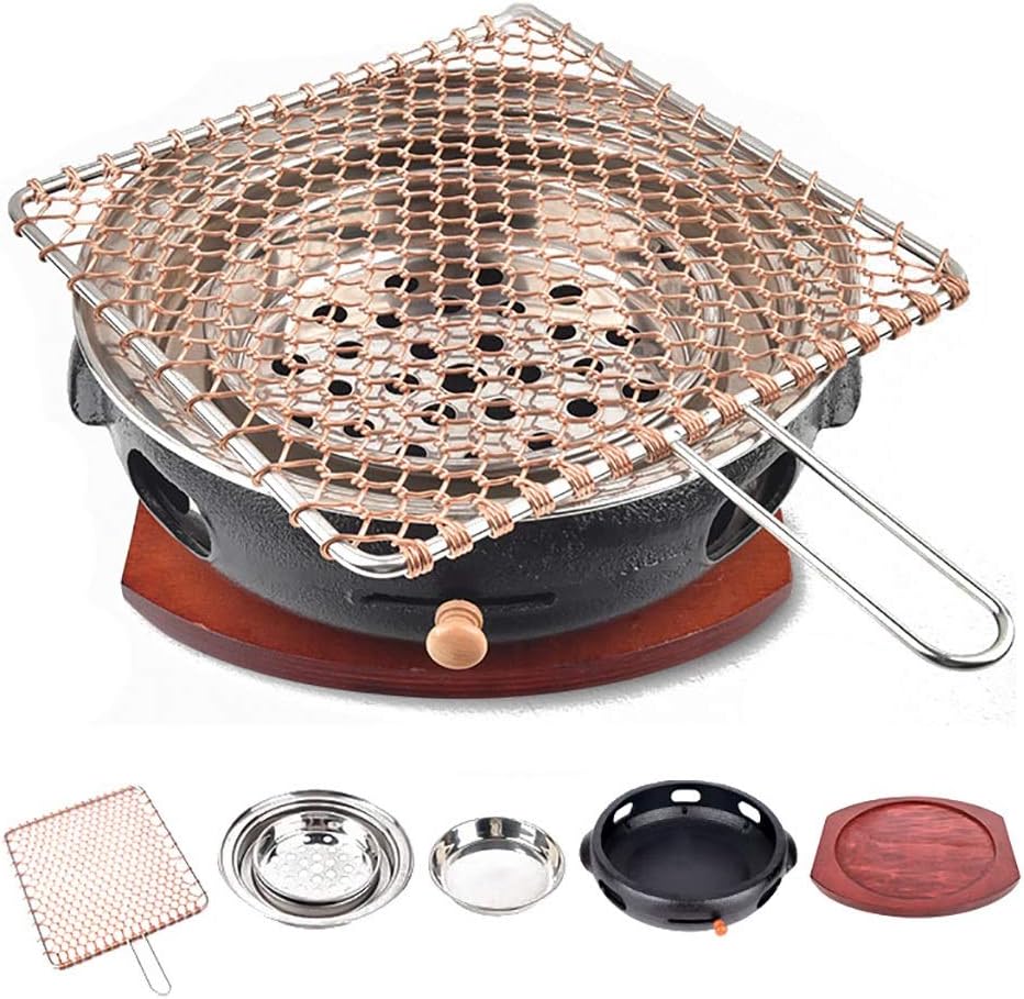 Portable BBQ Grill, Korean Cast Iron BBQ Grill 33cm x 12cm Multicolor Indoor Outdoor For 5-8 People(A)