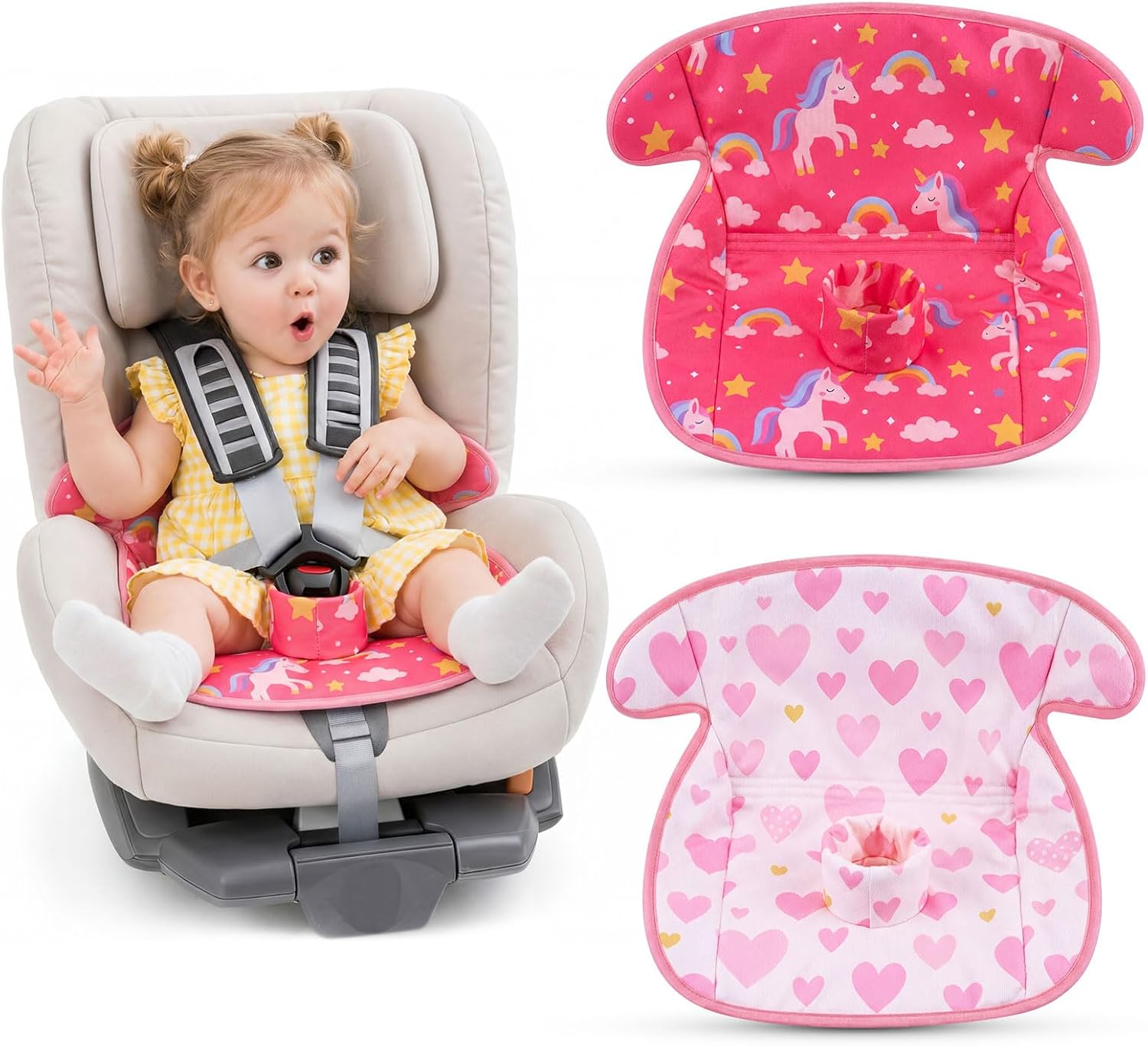 2 Pack Potty Training Car Seat Protector Waterproof Soft Piddle Pad for Baby Stroller Pink Unicorn Heart Shape Leak Proof Non Slip Car Seat Liner for Baby Infant Toddler Girl Toilet Training