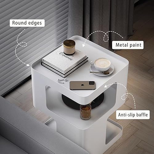 Miniatura 4 de BUZUEY Mesa auxiliar, mesa auxiliar con almacenamiento de 3 niveles, mesita de noche moderna, mesitas de noche de metal, mesa decorativa para sala