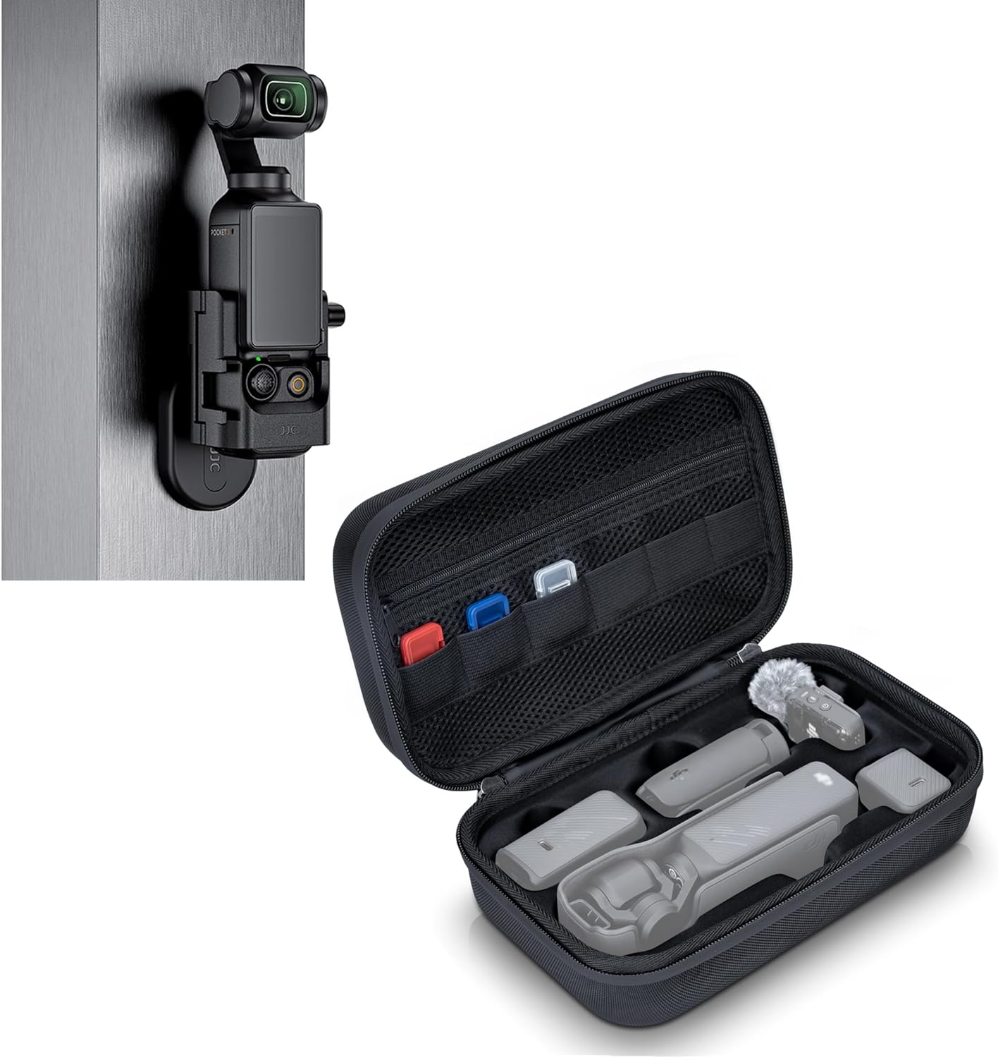 Kiorafoto Pouch + Magnetic Mount：Hard Shell OSMO Pocket 3 Case with Pocket3 Magnetic Mount