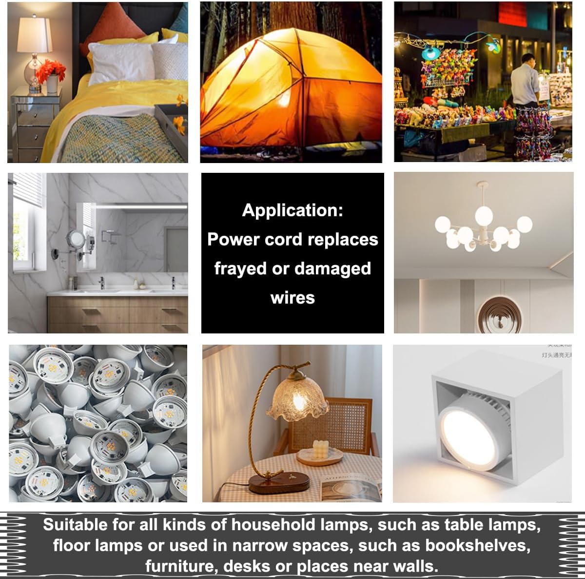 smseace 2-Piece 6 Feet Black Light Cord, Lamp Power Cord with On/Off Switch Button and Plug, There is Only One Plug and Need to Be Wired,Stripped End Can Be Used for Wiring DX-2P image 8 of 8 B08N47SWV8