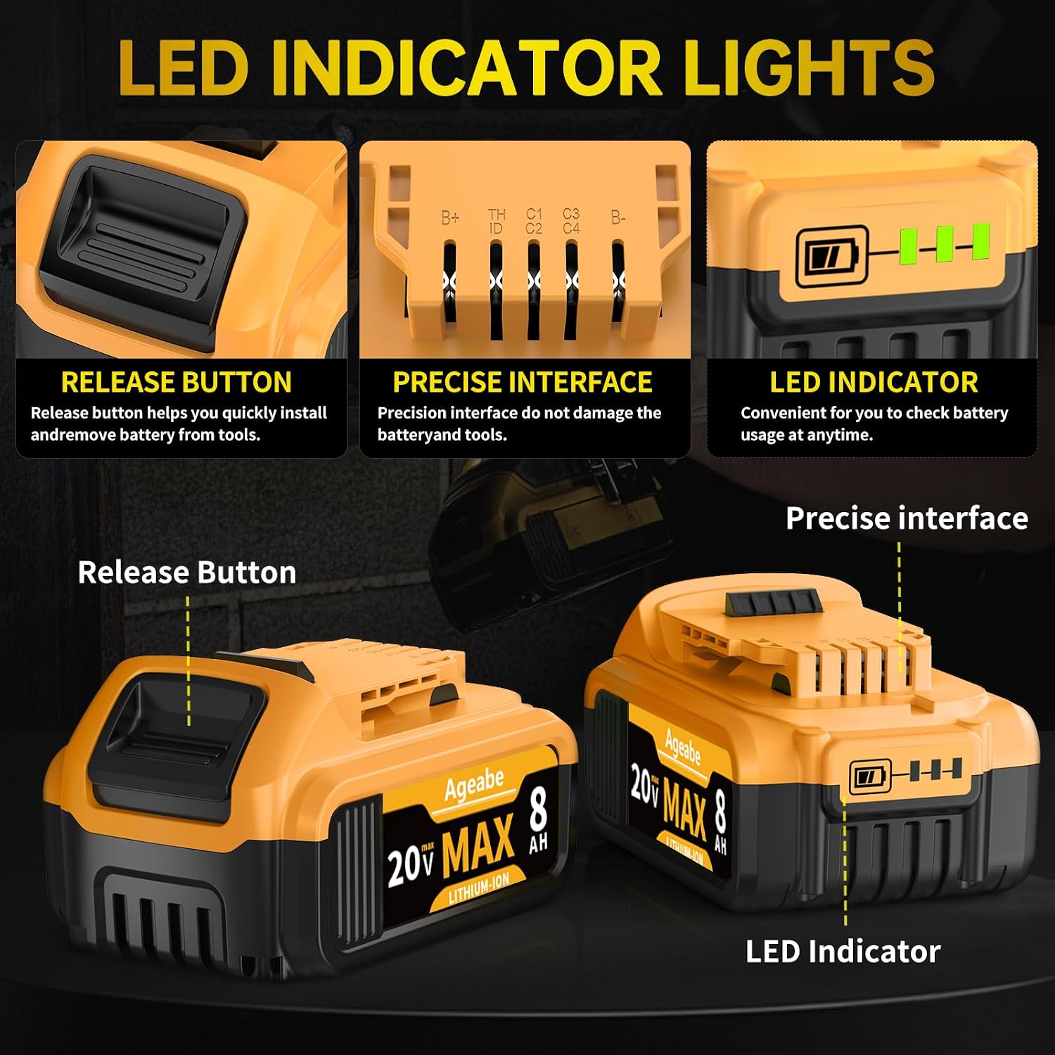 20V Max 8000mAh Battery Compatible with Dewalt DCB208 DCB207 DCB204 DCB203 DCB201 DCB200 Cordless Tools and Chargers 2 Packs