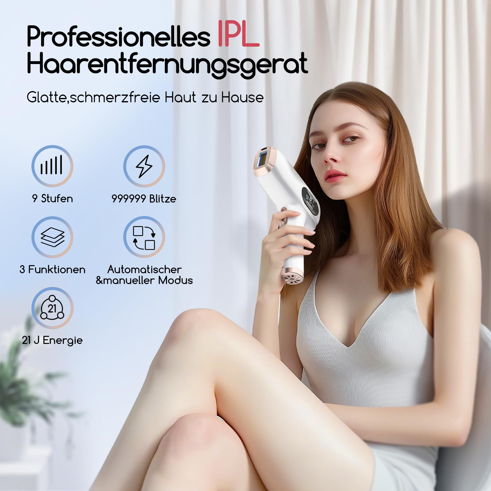 IPL Geräte Haarentfernung, Laser Haarentfernung, mit 3 Erweiterte Funktionen HR/SR/HR+,9 Energiestufen,999,999 Lichtimpulse für Männer,Frauen,Ideal für Gesicht,Körper