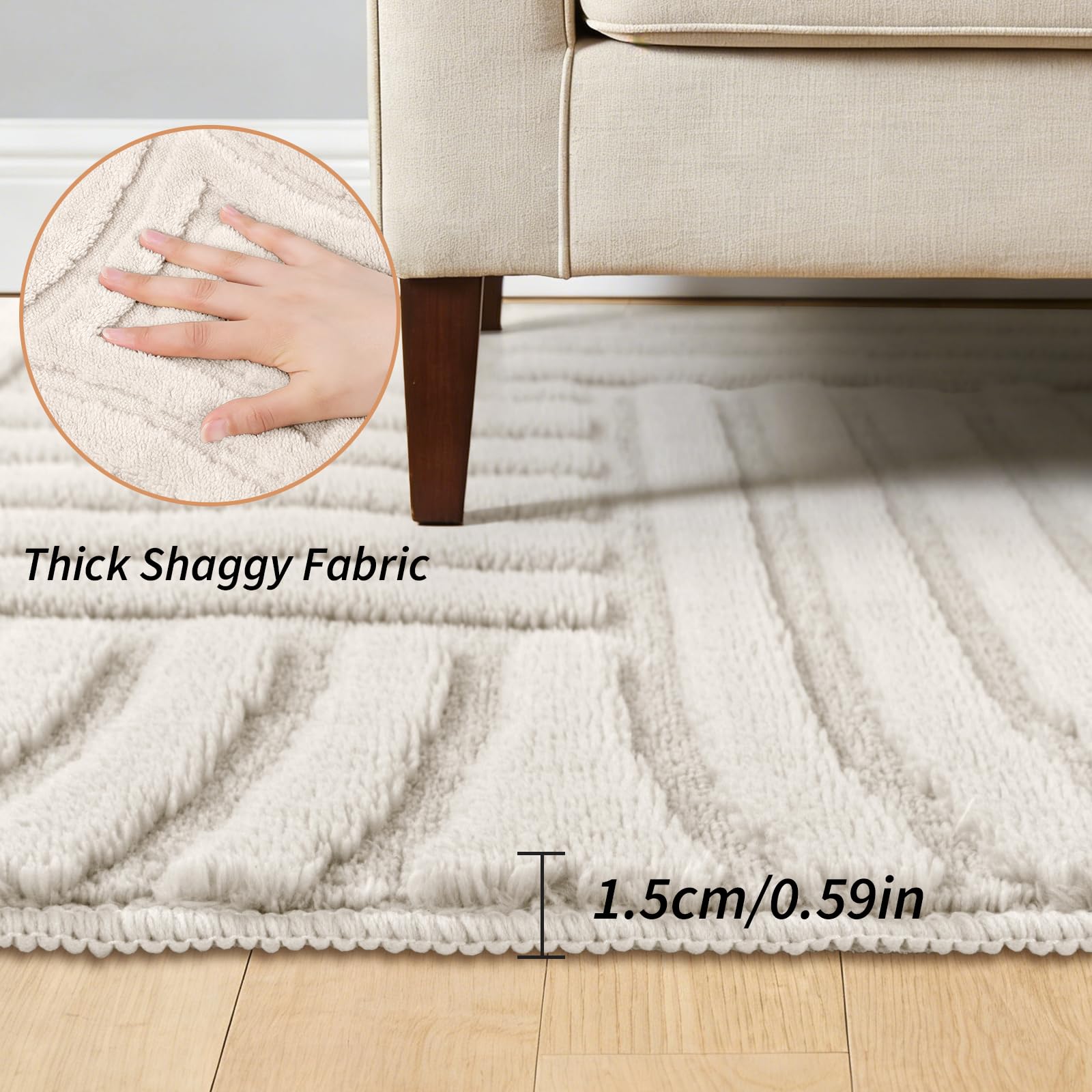 Enyhom Machine Washable Rugs for Living Room 140 x 200 cm Non Shedding Area Rugs for Bedroom Soft High Pile Rugs Non Slip Carpet Large Fluffy Rug Carpet Mat for Office Dining Room Lounge Beige - Image 5