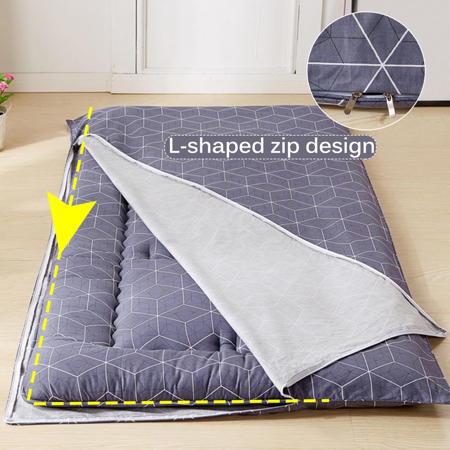 D,97x207cm,LDLCYCN 100% Cotton Floor Futon Mattress Cover Queen King Size Zipper Japanese Dustproof Futon Bed Cover Soft Mattress Protector Cover Washable for Bedroom Student Dormitory