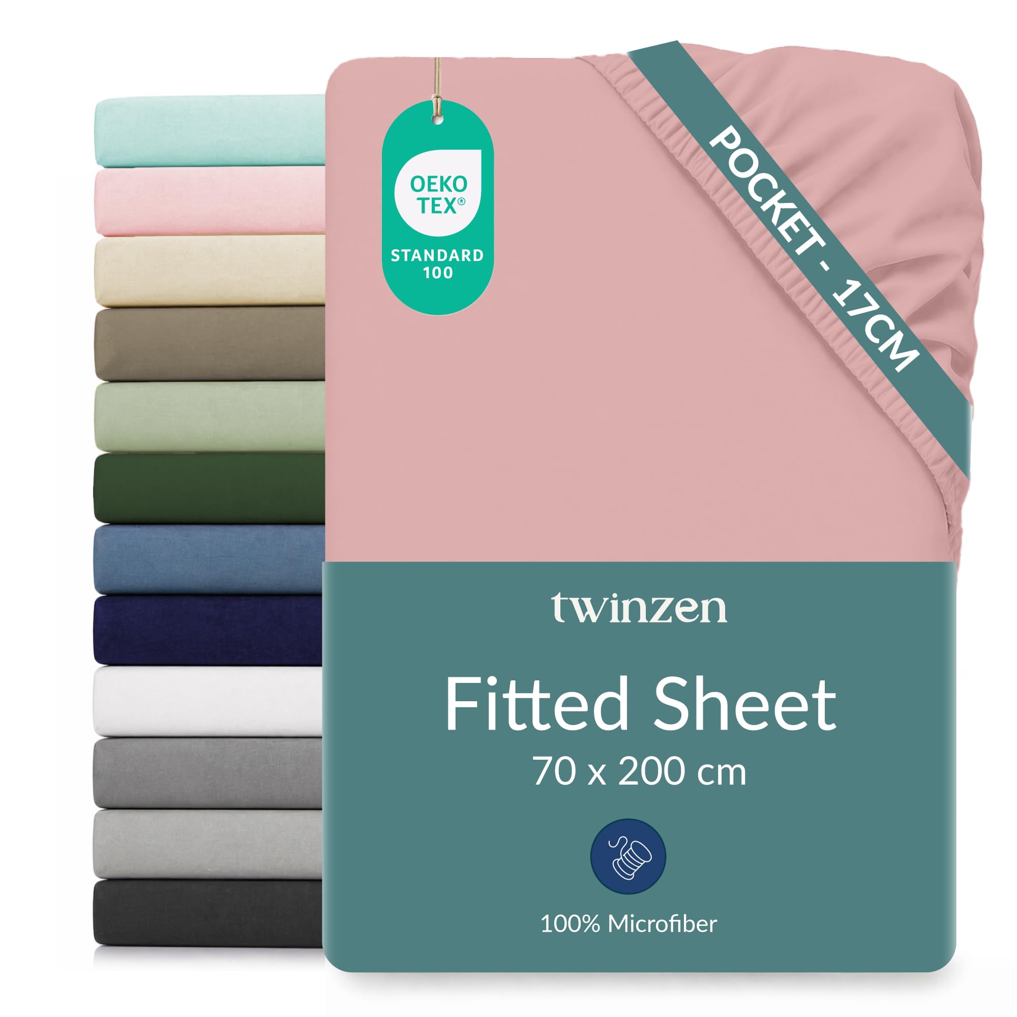 Twinzen Microfibre Fitted Sheet 70 x 200 cm Pink 20 cm