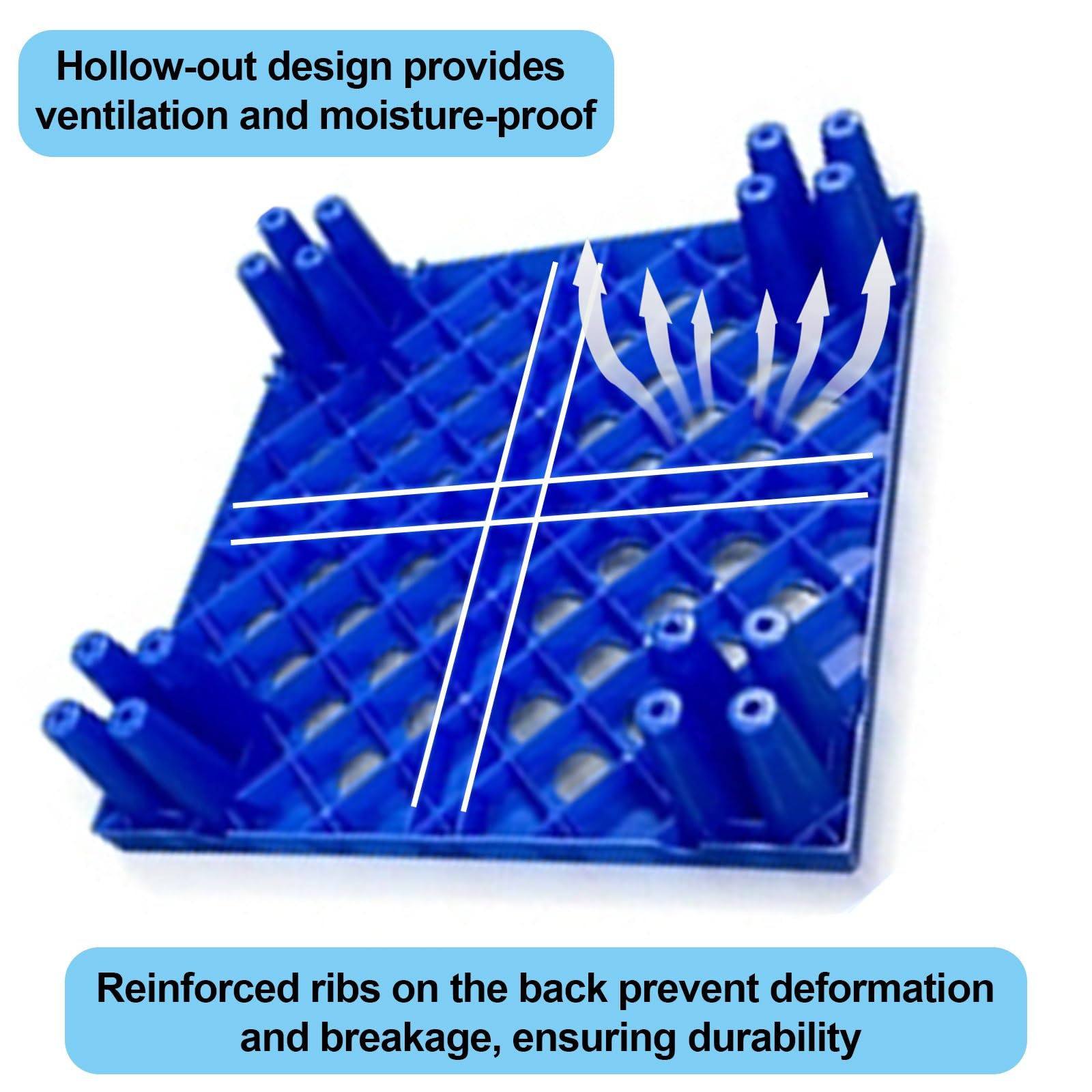 Pallet impilabili in plastica HDPE per cantina, capacità di carico 500 kg, design cavo traspirante, ideale per supermercati e magazzini (blu, 40 x 30 x 10 cm)