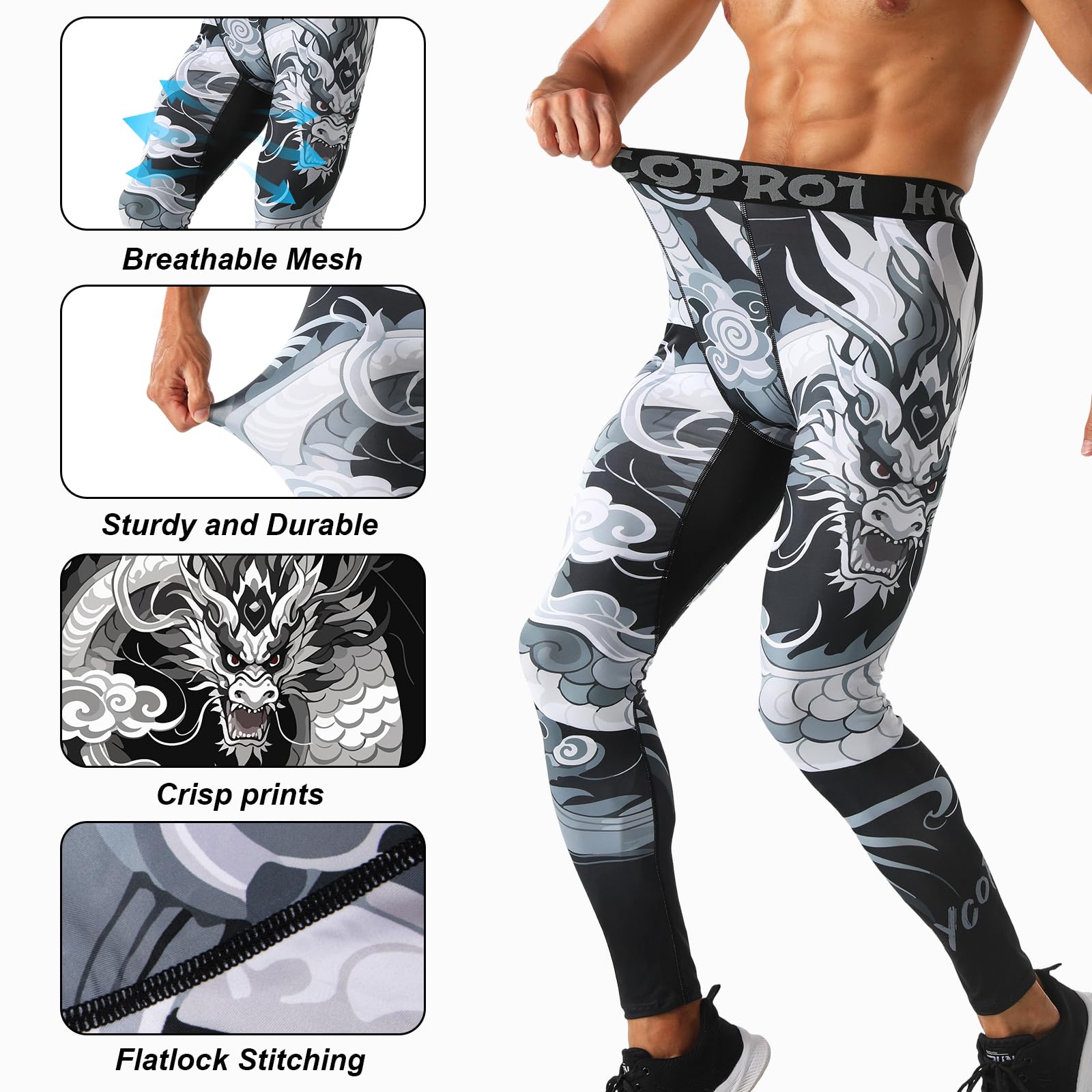 HYCOPROT Pantalones de Compresión para Hombre Mallas Deportivos de Secado Rápido Leggings Pantalones de Entrenamiento Interiores para Baloncesto Running Deporte Yoga