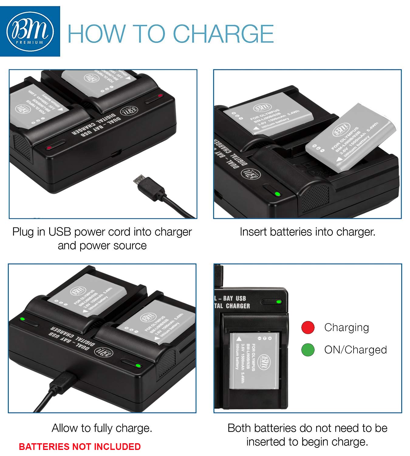 Amazon.com : BM LI-90B, LI-92B Dual Battery Charger for Olympus