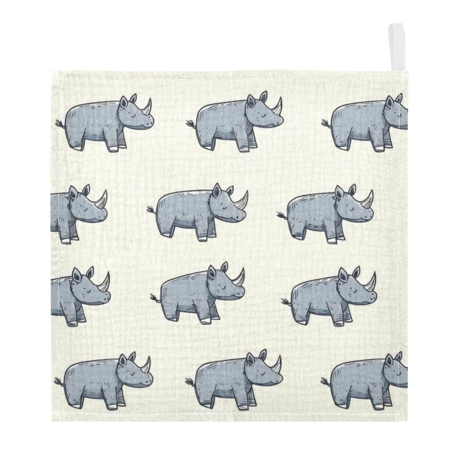 vvfelixl Baby Muslin Washcloths Cartoon Rhino Stick Figure Baby Burp Cloths Cotton Babys Face Towel for Newborn Infants Boys Girls Soft and Absorbent 11.8 X 11.8 in, 3 Pack