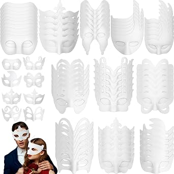 Silipull Couple Mask Bulk DIY White Paper Craft Half Face Paint Blank Masquerade Mask for Cosplay Mardi Gras Party, 11 Styles