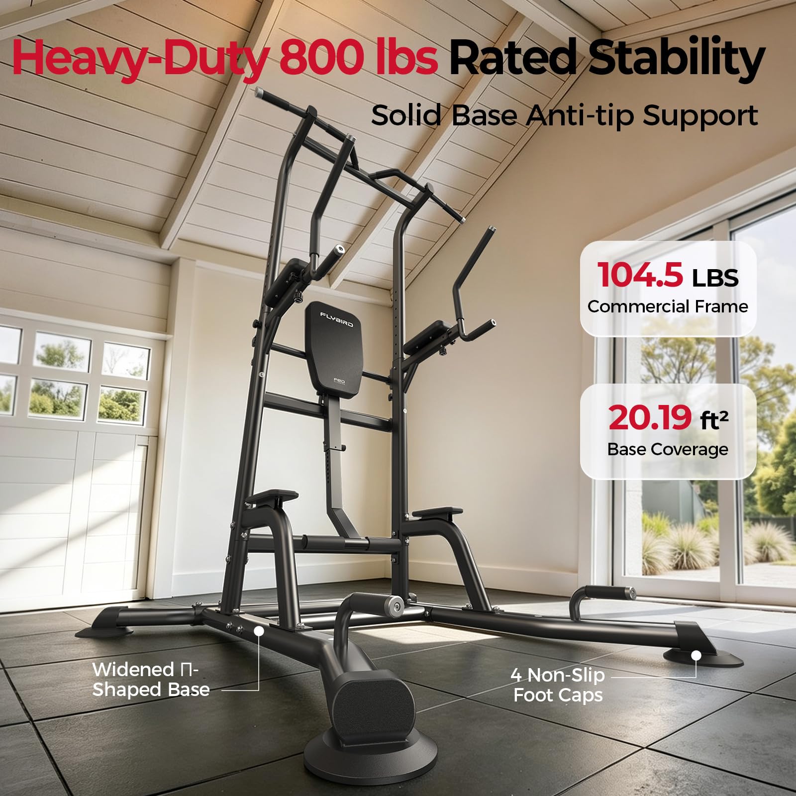 800LBS Heavy Duty Power Tower Dip Station, Adjustable Height Pull Up Stand with Crunch Leg Raise, Multifunction Strength Training Equipment for Home Gym Back Workout