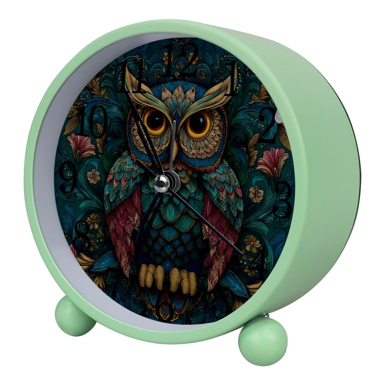 etoenbrc Vintage Owl and Flower Alarm Clock,Small Battery Operated Clock, Slient Plastic Table Clock for Living Room Bedroom and Office Decor