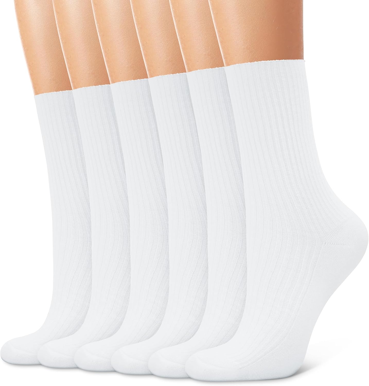 CHARMKING 6 Pairs Womens Crew Socks Cute Casual Athletic Socks Aesthetic Neutral Cotton Socks for Women