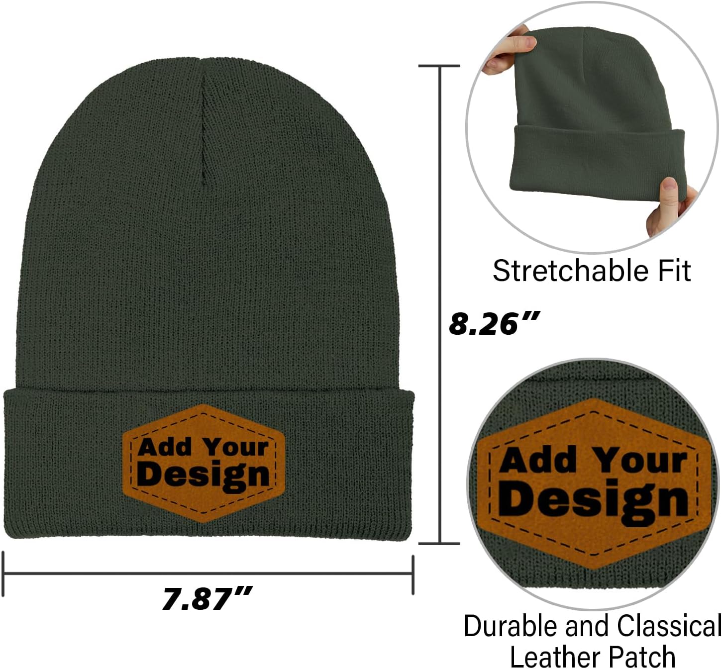 Custom Beanie Hat Personalized Leather Patch with Text Photo Logo Knitted Winter Beanies for Women Men Warm Skull Caps - Image 4