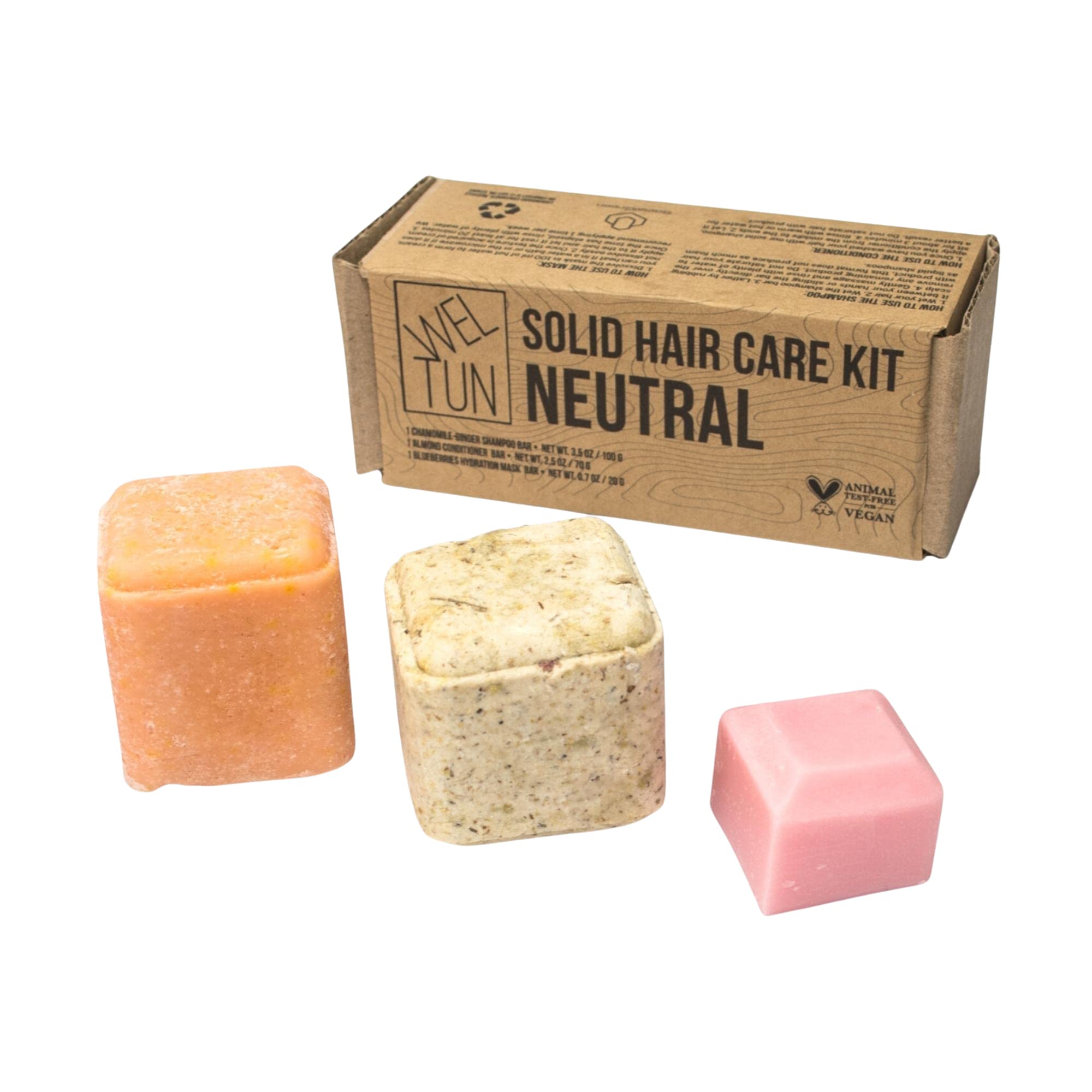 Hair Care Kit ''Neutral'' - Solid Chamomile-Ginger Shampoo, Banana-Orange Conditioner & Solid Hair Hydration Mask, 6.7 Ounce, 3