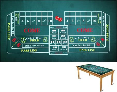 72 X 36 Inches Craps Casino Table Top Felt Layout Mat, 100% Durac Waterproof, Washable and Ironable. Green
