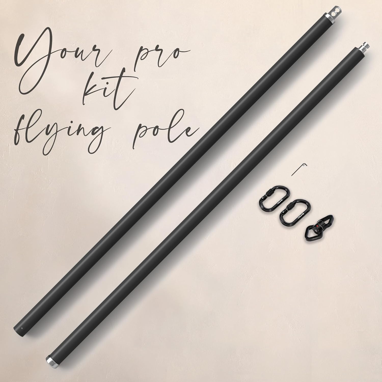 LUPIT POLE Premium Flying Pole - 45mm - 360° Rotating Aerial Dancing Pole - Portable Dance Pole Great for Home, Pole Dance Studio & Pole Fitness - Rubber Coated - Black
