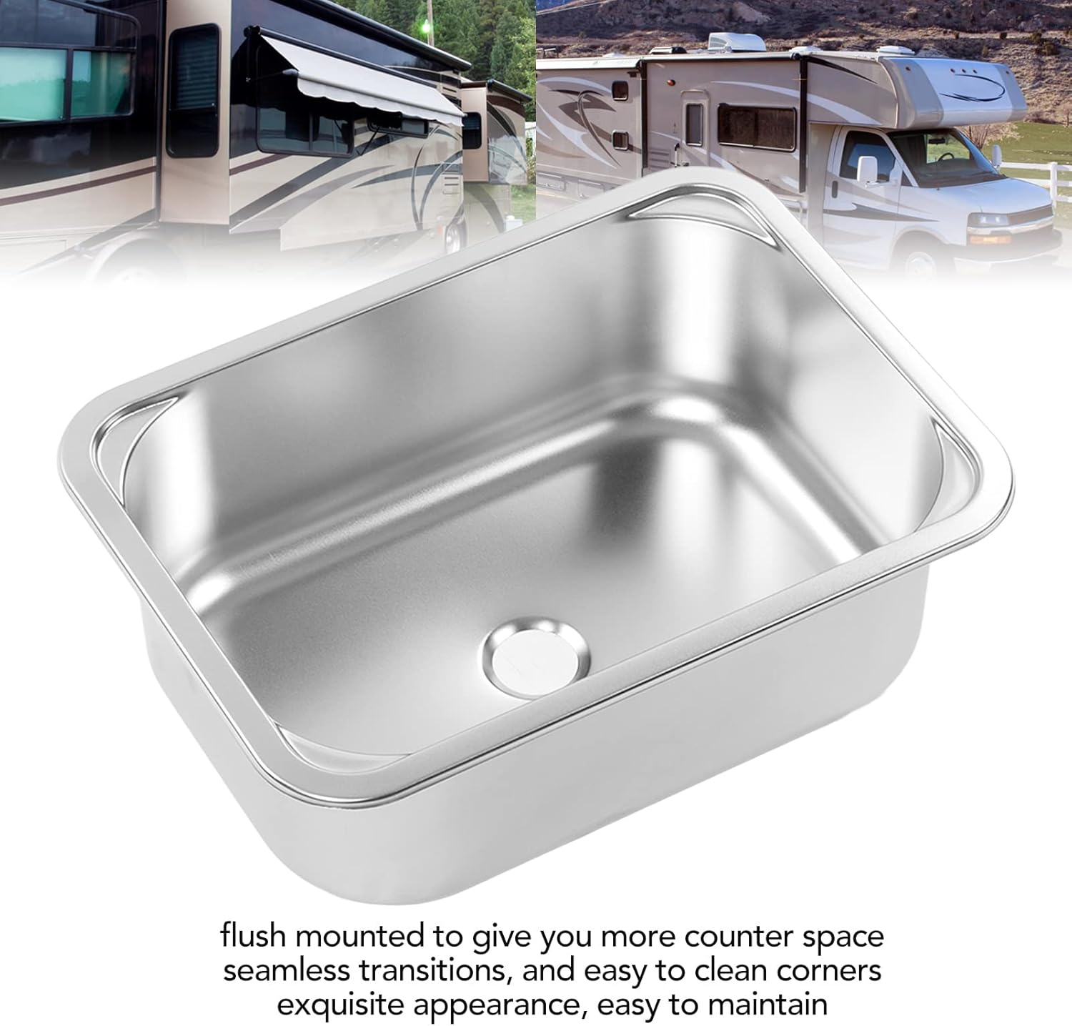 Generic 304 Stainless Steel RV Sink, Flush Mount Single Bowl Kitchen Sink with Brushed Rust Surface, for RV Van Yacht Boat