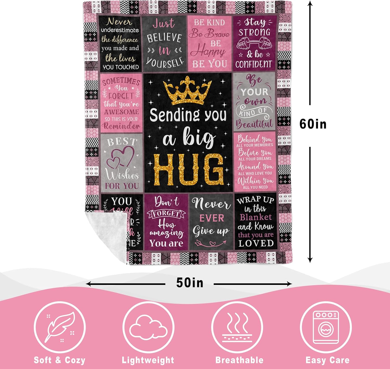 Get Well Gifts for Women, Inspirational Gifts for Women, Sending Hugs for Female, Get Well Soon Present After Surgery, Encouragement Presents for Female Men, Birthday Ideas 60"X50" Blanket - Image 7