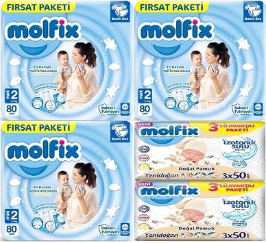 Molfix Bebek Bezi 2 Beden 3-6 kg Mini 240 Adet Ayl k F rsat Paketi + 6 Adet Islak Mendil