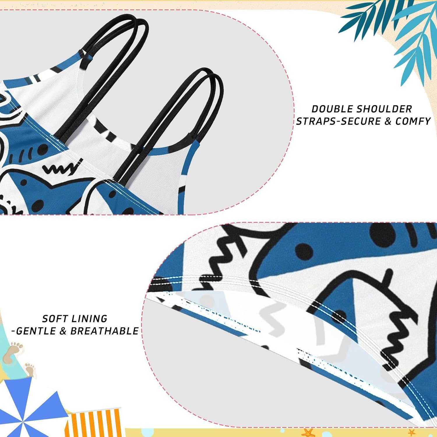 visesunny Girls Two Piece Swimsuits Blue White Shark Cute Design Girl's Bikini Sets Bathing Suits for Girls Size 5-12Y