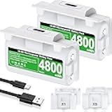 EXTREMECOOL Rechargeable Xbox Controller Battery Pack for Xbox Series X|S/One S|X/One Elite Controllers, Xbox Play and Charge Kit Incl. 2x4800mWh X-1 Batteries, 4x Battery Covers, Charging Cable,White