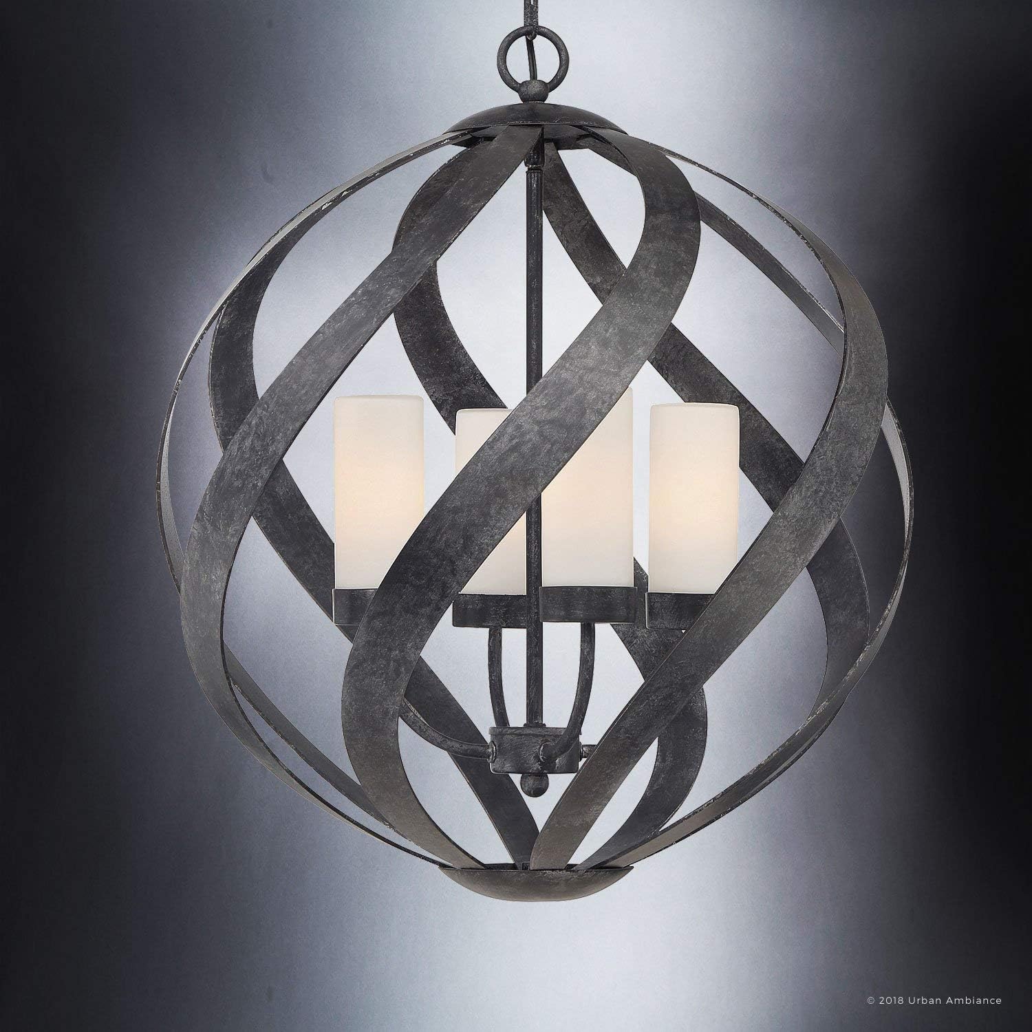 Urban Ambiance Luxury Rustic Chandelier, Medium Size: 23" H x 19.5" W, with Orbital Style Elements, Weathered Black Finish, UQL2781, Walsall Collection