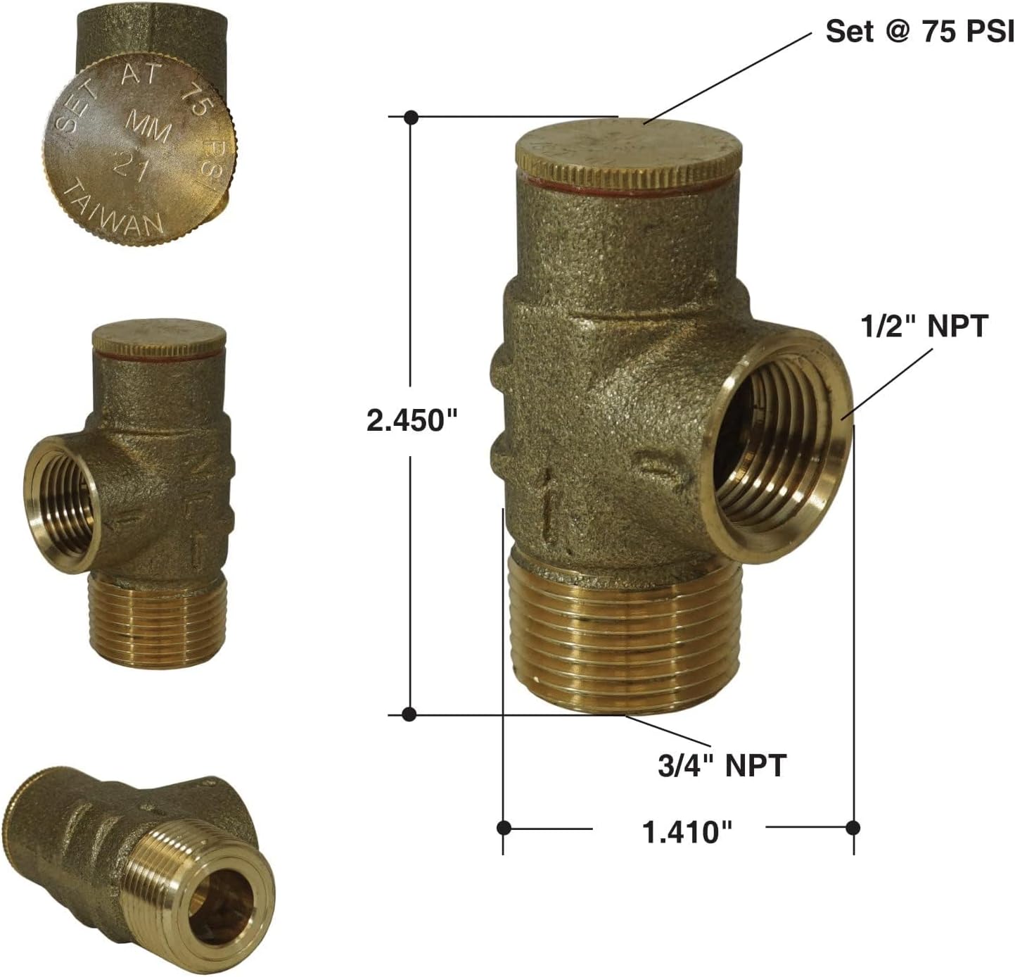 Merrill MFG PRVNL75 No Lead Brass Pressure Relief Valve 75 PSI, 3/4"