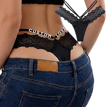 Custom name thong with Rhinestone Letter Sexy Lace Design Hand Sewn Shiny personalized Lingerie Gift for Women