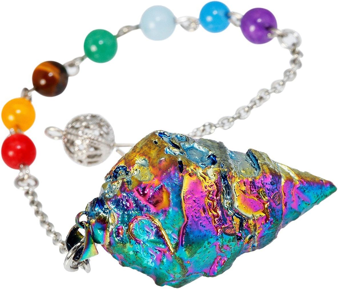 TUMBEELLUWA Healing Crystal Quartz 7 Chakra Pendulum Dowsing Gemstone Divination Reiki Stone