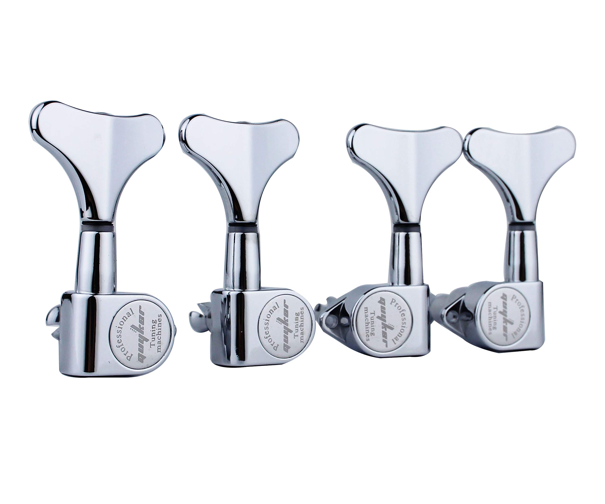 Guyker Guitar Bass Tuners (2R + 2L) - 1:17 Ratio Headstock Sealed Tuning Key Pegs Machine Head Replacement for Electric Jazz Bass or Precision Instruments - Chrome