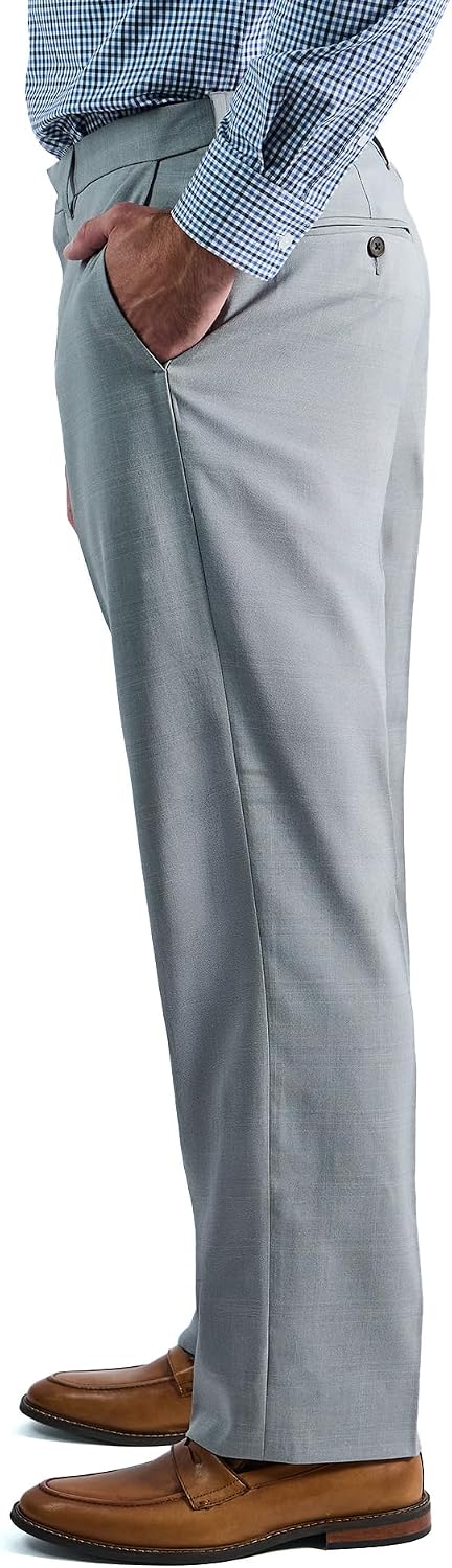 Haggar Men's Premium Comfort Tonal Plaid Classic Fit Flat Front Stretch Dress Pant Silver