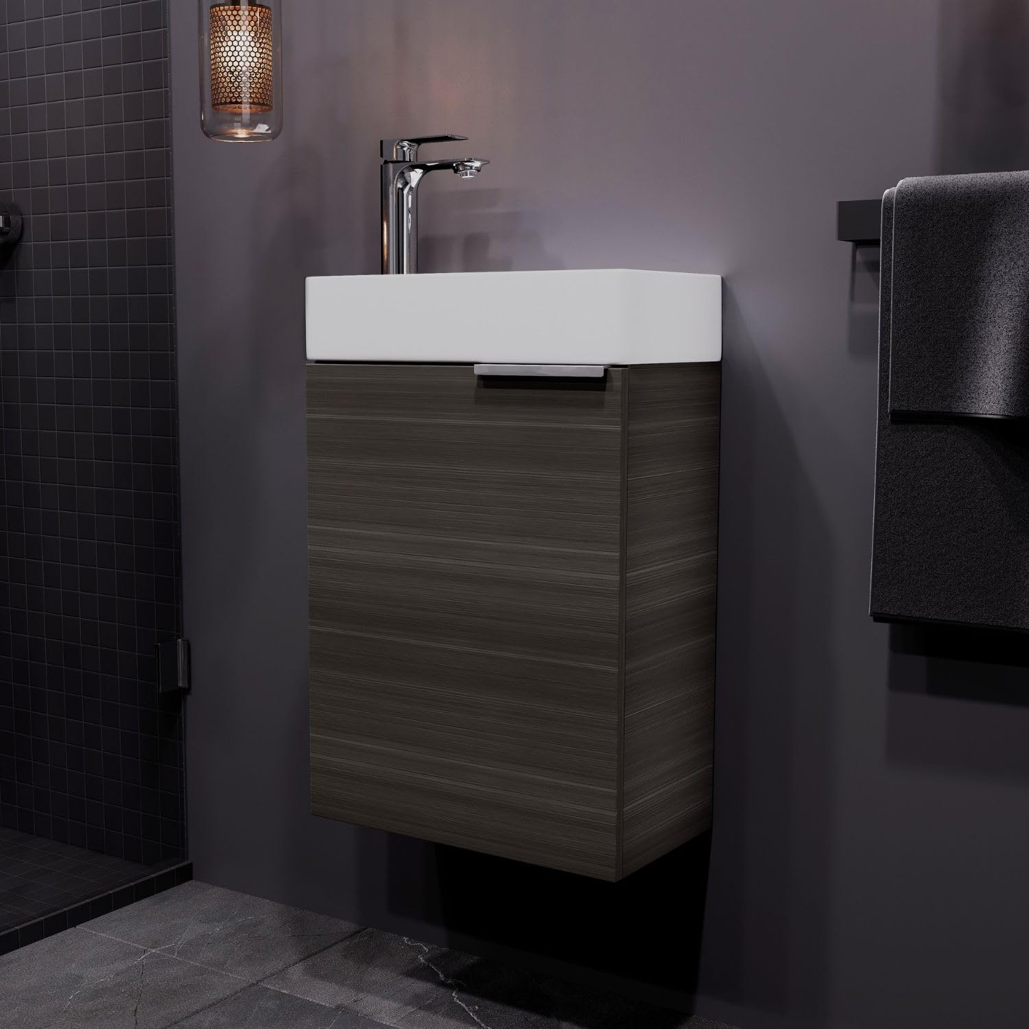Planetmöbel Mueble baño con Lavabo 40 cm, Mueble bajo Lavabo para baños pequeños, Aseo de Invitados, Antracita