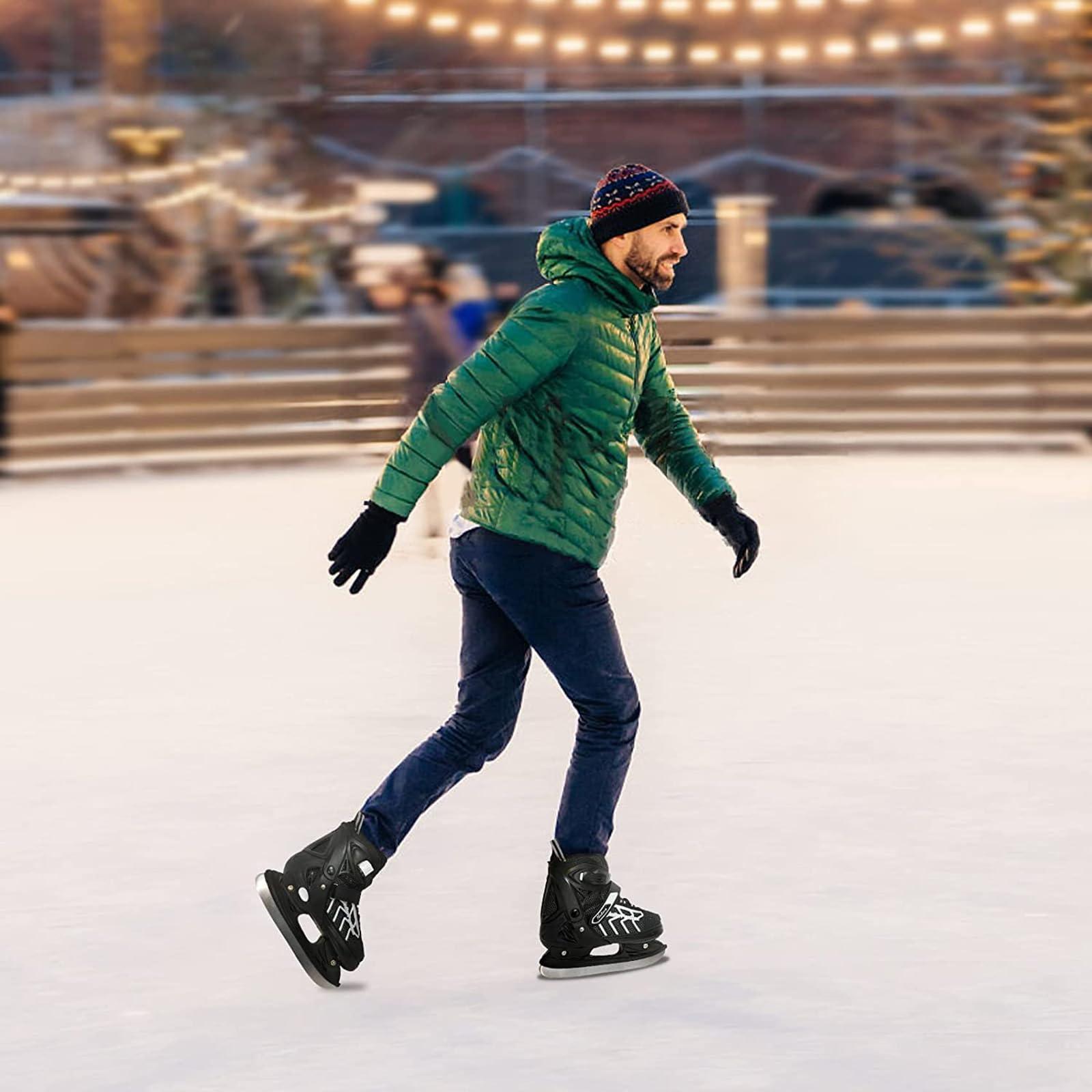 Verstellbar Eishockey Schlittschuhe für Herren Damen Erwachsene Kinder, Edelstahl Ice Skates, Eislaufschuhe mit Schnellschnürsystem & Push-Lock-Schnalle für Sicheren Halt