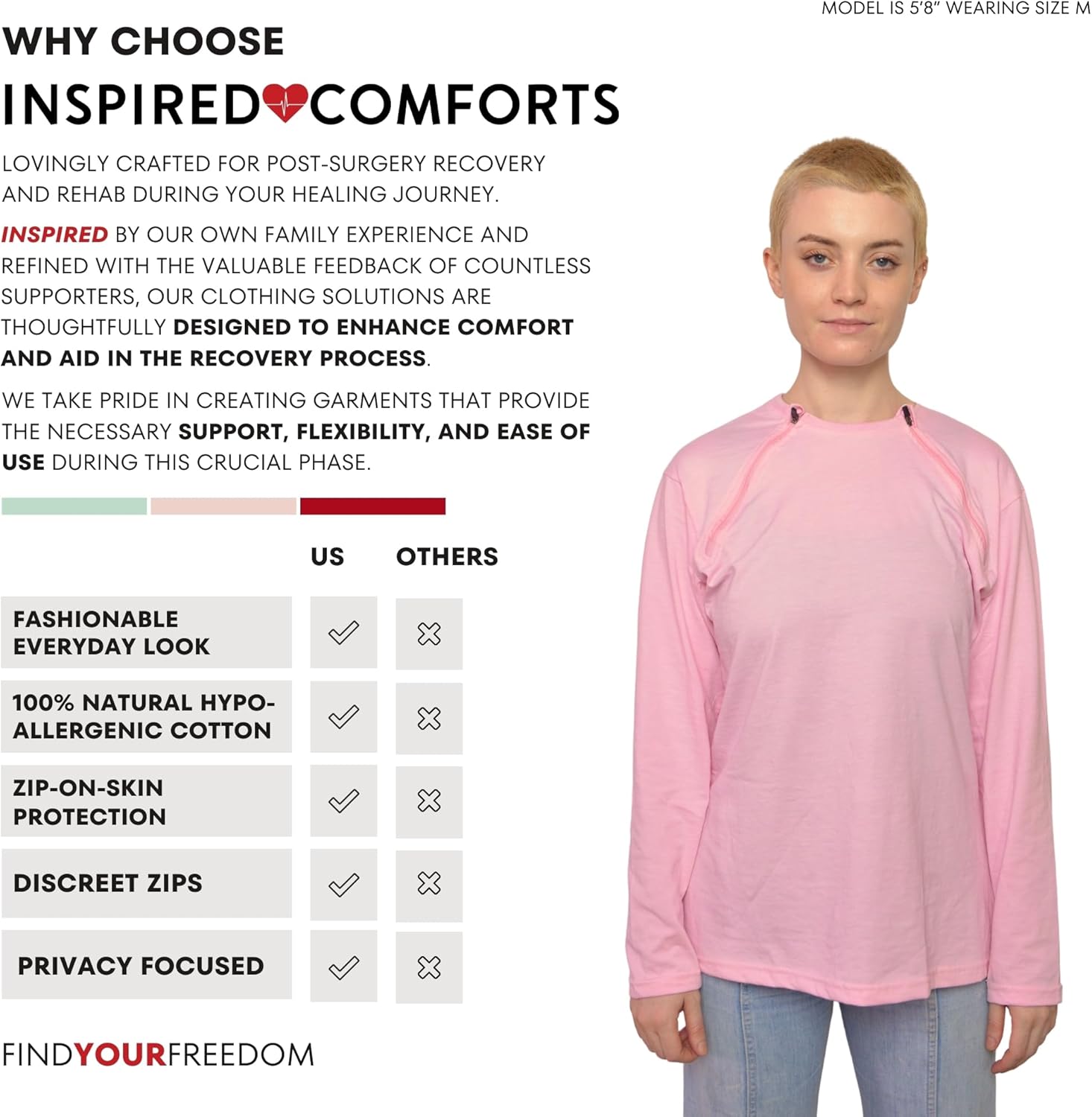 Inspired Comforts Women's Chemo Port Access Long Sleeve Shirt with Dual Zip Access - Image 6