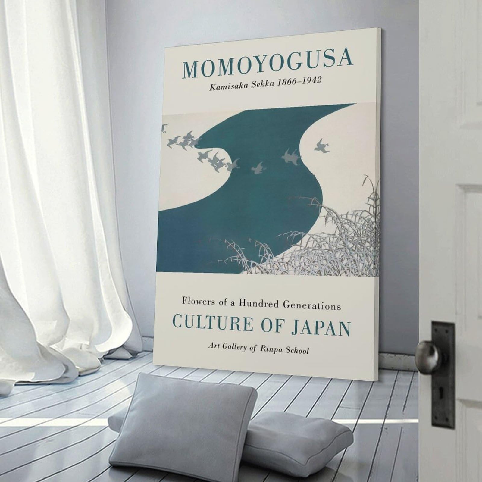 Junmoney Canvas Wall Decor Momoyogusa by Kamisaka Sekka, 24x36inch(60x90cm), for Gallery Wall Layouts in Home Or Office, Home Wall Art for Statement Displays