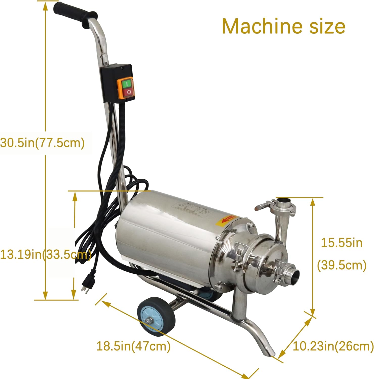 TECHTONGDA 3T/H Centrifugal Pump Food Grade Sanitary Beverage Pump Stainless Steel Transfer for Liquid Mobile 0.75KW with Switch