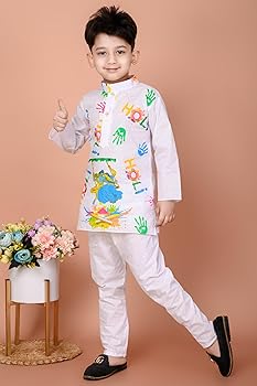 Buy THE LAL COLLECTION Kids Wear Kids Holi Festival Kurta Pyjama Set, White  with Colorful Print, Traditional Indian Wear II Kids Dress for Holi (WHITE,  12-18MONTHS) at Amazon.in