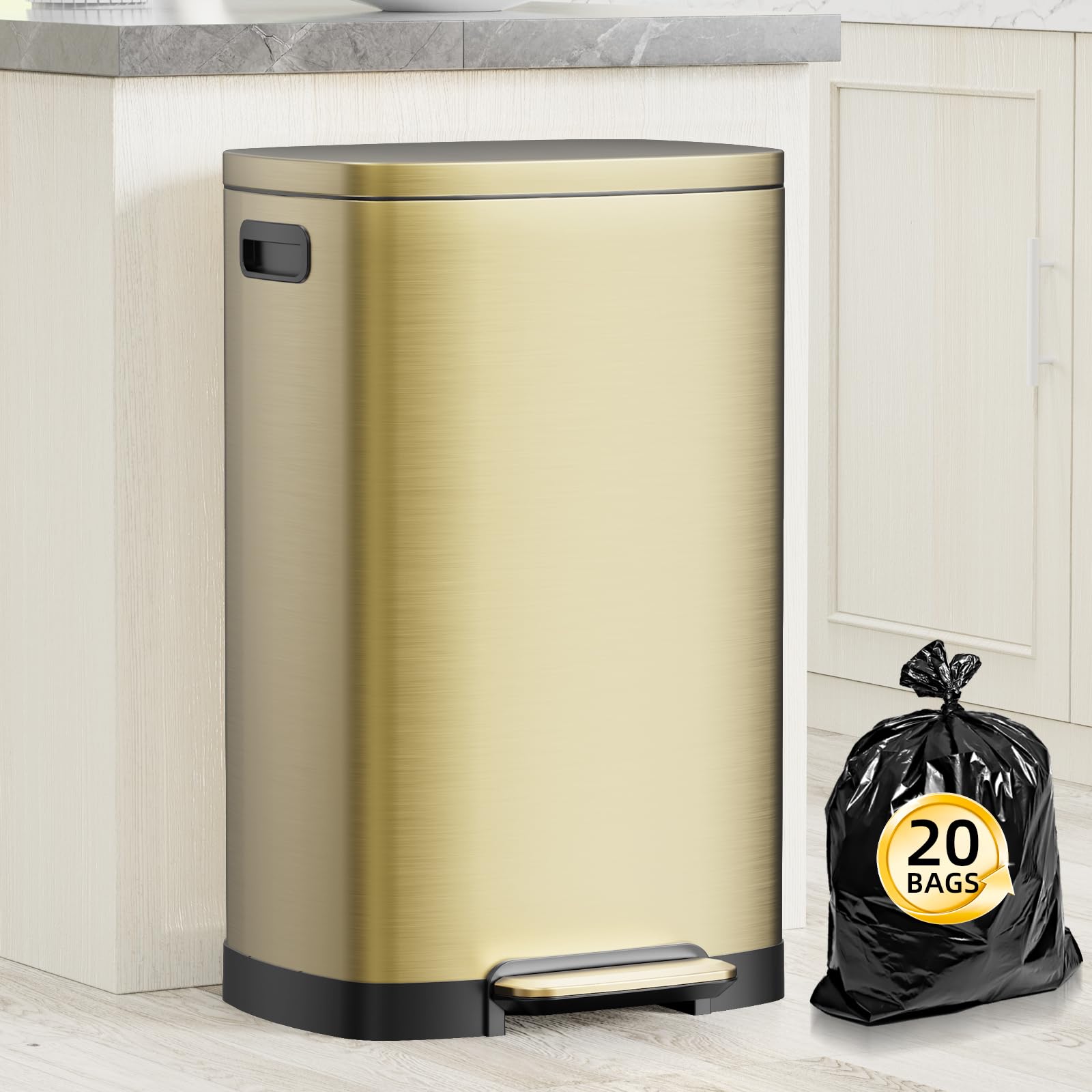 13 Gallon Trash Can with Lid 50L Fingerprint Proof Stainless Steel Kitchen Trash Can with Removable Inner Bucket