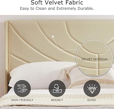 VECELO Full Size Upholstered Platform Bed Frame with Fabric Headboard,Wooden Slats Support/No Box Spring Needed/Mattress Foundation,Beige